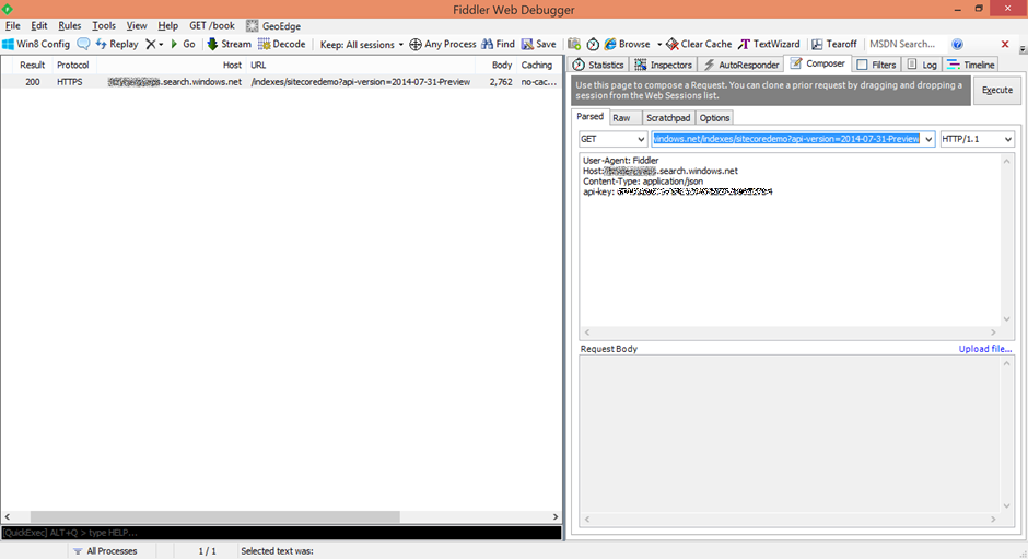 Azure Search Service request index definition